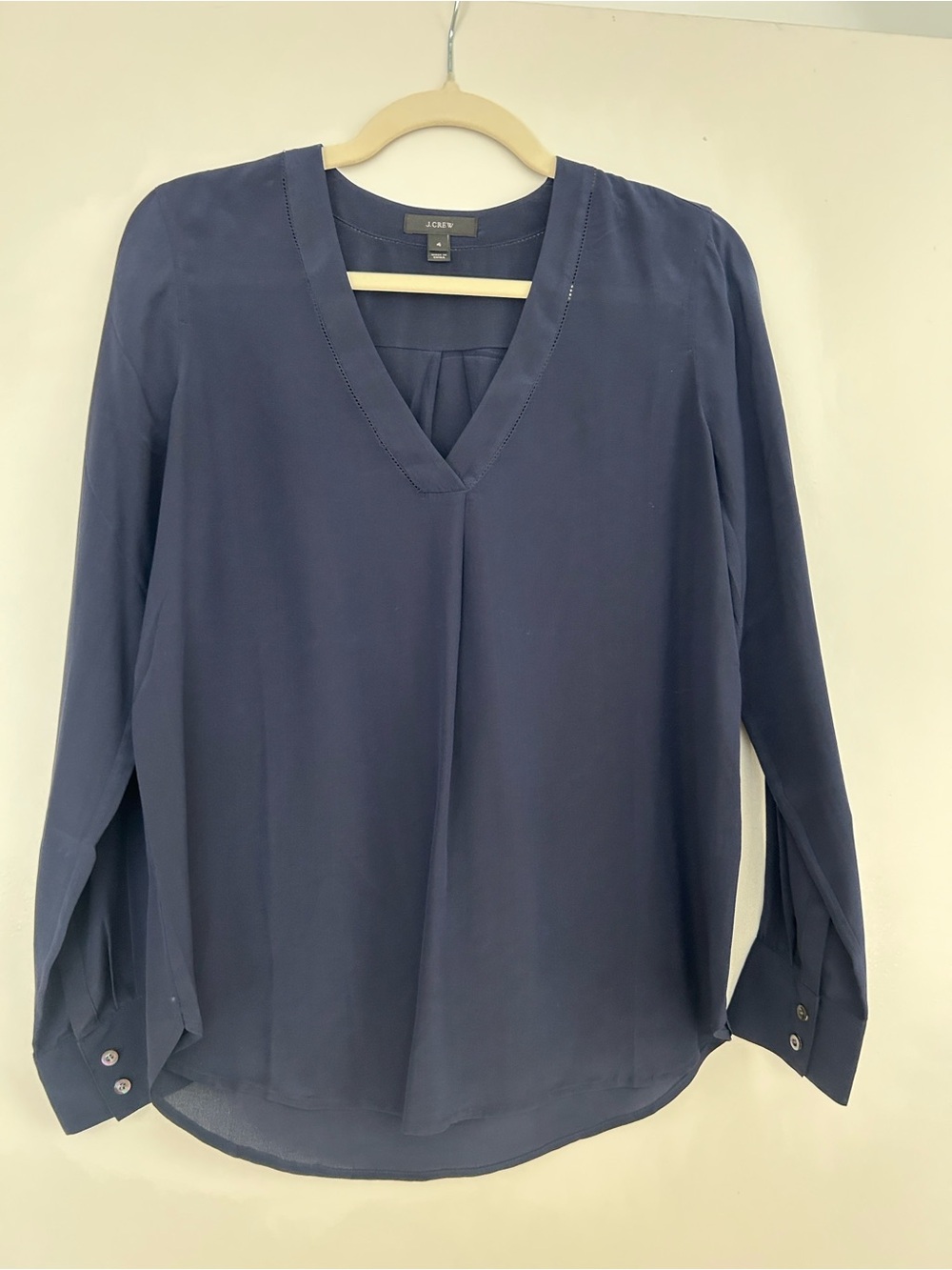 J. Crew 100% Silk Navy V-Neck Long Sleeve Blouse